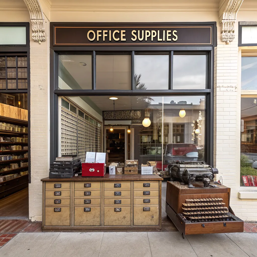 Vintage office supply storefront